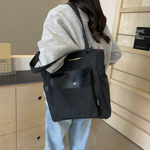 Nylon Oxford Tote Bag Large Capacity Crossbody Water Resistant Everyday Commuter Office Shoulder Bag Black Gray Off White - Product Image 2