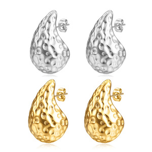 Teardrop Hammered Stainless Steel <b>Earrings</b> 33Mm For Women Party Fashion Jewelry Silver Gold Color - Product Image 1