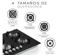 Table de cuisson à gaz encastrable 6 brûleurs en verre trempé, allumage électrique, 87 cm 90 cm