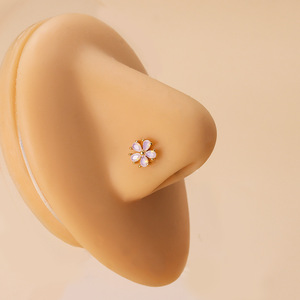 YW Khuyên Mũi Pha Lê Zircon Bằng Thép Không Gỉ Khuyên Mũi Hình Chữ L Hình Hoa Trái Tim Dễ Thương Cho Nữ Trang Sức Xỏ Mũi Xoắn Ốc - Product Image 4