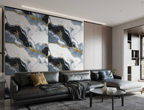 Modern PVC Wall Panel Black and Gold Marble UV Marble Sheet High Gloss ...