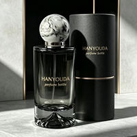 Flacon de parfum en verre gris fumé haut de gamme de 30 ml, 50 ml, 100 ml, avec bouchon sphérique en marbre et gravure de logo personnalisée, vente en gros