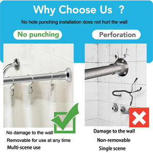 <span class=keywords><strong>Support</strong></span> <span class=keywords><strong>de</strong></span> <span class=keywords><strong>rideau</strong></span> <span class=keywords><strong>de</strong></span> <span class=keywords><strong>douche</strong></span> mural en acier inoxydable réglable en tension, blanc argenté noir, sans perçage, <span class=keywords><strong>barre</strong></span> droite - Product Image 2