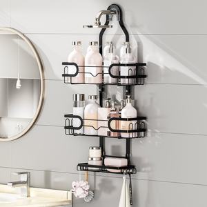 חדר אמבטיה אנטי נדנדה קיבולת גדולה תלוי מקלחת מארגן מעל ראש מקלחת עם ווים בצד - Product Image 1