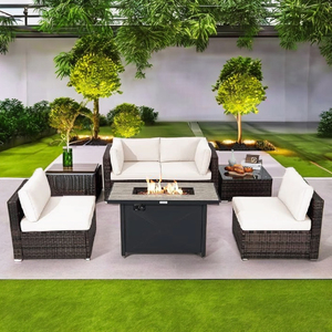 Waterproof Outdoor Wicker Furniture <b>Set</b> PE Rattan <b>Cube</b> Dining With Large Glass Dining Table For Yard - Product Image 4