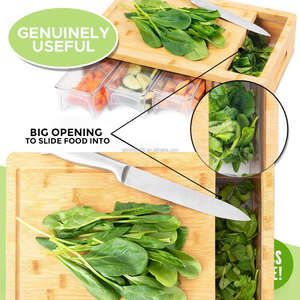 Tabla de Cortar de Bambú con Bandejas, Cajón y Tapas. Multifuncional: 4 Cajones que se Pueden Usar como Platos de Preparación o para Almacenamiento - Product Image 4