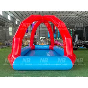 สระว่ายน้ำเป่าลมกลางแจ้งทรงกลมพร้อมผ้าคลุมและเต็นท์น้ำ - Product Image 4
