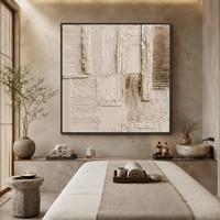 Grande peinture sur toile abstraite moderne beige faite à la main, peinture en plâtre texturée 3D, art mural Wabi Sabi pour décoration murale d'hôtel