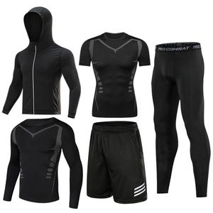 Ropa deportiva de secado rápido para gimnasio y fitness de color sólido para <span class=keywords><strong>hombre</strong></span>, ropa ajustada para correr, entrenamiento de <span class=keywords><strong>baloncesto</strong></span>, conjunto de 5 piezas para <span class=keywords><strong>hombre</strong></span> - Product Image 4