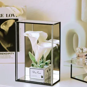 Flor seca de cristal para decoración de boda, lirio artificial con caja, venta al por mayor