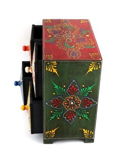 Caja de Joyería de Madera Hecha a Mano con Trabajo de Esmalte Pintado, 4 Cajones, Decoración para Interiores, Regalo de Boda, Artesanía Nirmala - Product Image 3