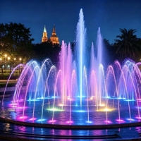 Fuentes de Agua Danzantes LED de Acero Inoxidable Personalizables, Coloridas, Musicales, Decoración de Jardín Exterior, Fuente para Villa