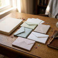Enveloppes en papier coton vintage faites à la main, avec bordure naturelle, pour cartes d'invitation de mariage et cadeaux (vente en gros)