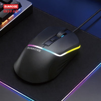 Souris optique de jeu filaire Sunrose G2 pour PC de bureau USB 4 DPI réglable 1000-2000 Lumière respiratoire colorée Design