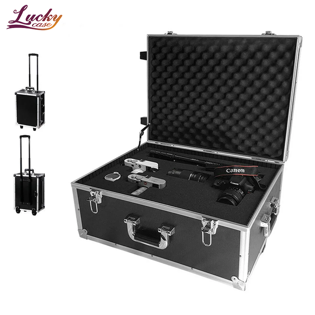 Sturdy Rolling Aluminum Trolley Case DIY Foam Partition Lockable Design Waterproof Shockproof for Camera Gear OEM/ODM