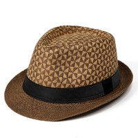 Chapeau Fedora d'été en paille ajourée pour hommes, à bord court, style Trilby, avec bande décorative, vente en gros