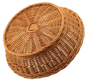 Wholesale Hand Woven Home Wicker Bread Fruit Food Small Storage Plastic Rattan Bakery Basket