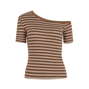 Maglietta a righe bianche e nere manica corta <span class=keywords><strong>monospalla</strong></span> 4 colori estate maglietta a righe Slim Fit da donna - Product Image 2