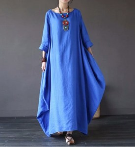 Abito Lungo da Donna Liu Ming OEM ODM in Cotone e Lino, Stile Vintage, Casual, Maniche Lunghe, Collo Tondo, Taglie Grandi - Product Image 2