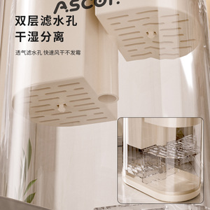 Ascor Chopstick Holder Round Plastic With Lid Draining Rack Kitchen Utensil Storage Multipurpose - Product Image 2