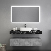 Meuble-lavabo de salle de bain à double vasque avec dessus en marbre noir imperméable de 60 pouces