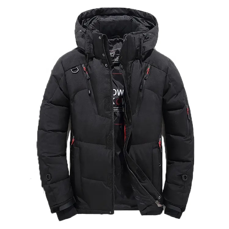 Benutzer definierte Logo hochwertige Daunen schwarz wasserdichte Wind jacke warme dicke Outdoor-Sport Winter Puffer Jacke