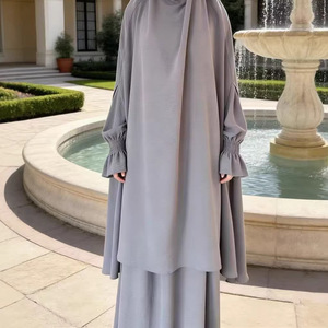 Nuovo Design puro colore Eid <span class=keywords><strong>preghiera</strong></span> utilizzare 2 pezzi crêpe Khimar e Abaya Set - Product Image 3