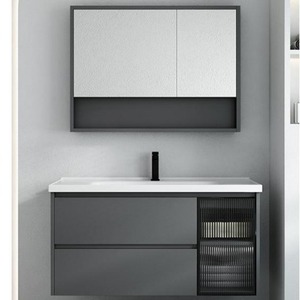 Mueble de Baño Gris CR de 40 Pulgadas con Espejo, Gabinete y Encimera de Losa para Apartamentos Pequeños - Product Image 4