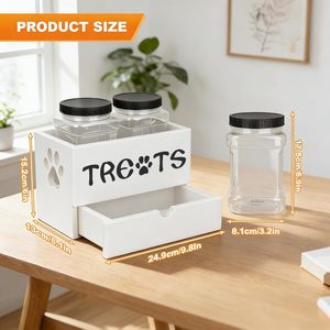 <span class=keywords><strong>Container</strong></span> de Armazenamento de Ração e Petiscos para Cães em Madeira Esculpida, <span class=keywords><strong>Container</strong></span> Quadrado Micro-ondas com 2 Potes para Petiscos, Presente para Proprietários de Animais - Product Image 5