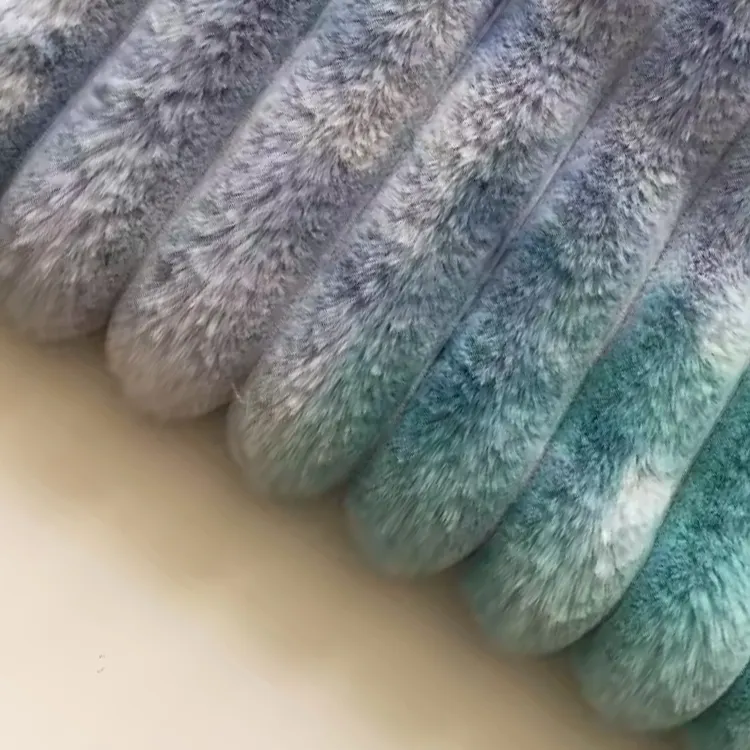 Lüks kış tekstil sıcak şerit kadife yumuşak 100% Polyester kravat ve boyalı tavşan saç Faux kürk çizgili kumaş