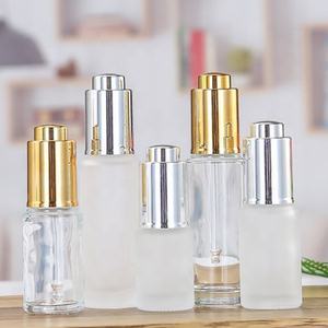 Wholesale Slim Cylinder Serum <b>Glass</b> <b>Bottles</b> 15ml 20ml 30ml 50ml with Push Button Press Pump <b>Dropper</b> Cap for Cosmetics - Product Image 2