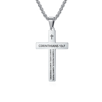Collier en acier inoxydable de haute qualité, personnalisé, en gros, avec croix, bijoux religieux chrétiens, inspiré de la foi biblique