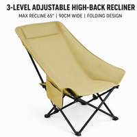 Chaise lune pliante à dossier haut réglable sur 3 niveaux, portable, en tissu Oxford, pour camping en plein air, plage, pêche, jardin
