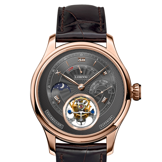LOBINNI Tourbillon Wrist Watch Luxury Mens Seagull Mechanical Watches Man Hands Clock Manual Wind Watches