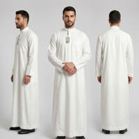 Vente en gros de robes longues arabes de luxe pour hommes, Jubbah Kandura blanche saoudienne, robe islamique musulmane de prière avec boîte cadeau pliable