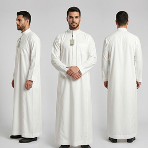 Jubbah Kandura Araba Bianca di Lusso per Uomo, Abito Lungo Islamico per <span class=keywords><strong>Preghiera</strong></span> con Scatola Regalo Pieghevole - Product Image 4