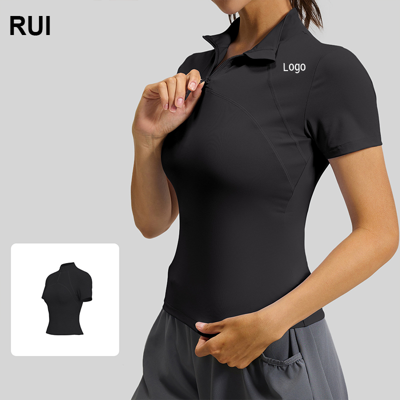 RUIQUWIN Custom Women's Half Zip Short Sleeve Mesh Yoga Top High Stretch Fitness Running Workout Sports T-shirt Wholesale