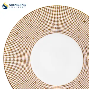 Fine Bone China Gold Rim Wedding Dishes Plates For Restaurant Tableware Hotel Round Dinner Serving Trays Dinnerware