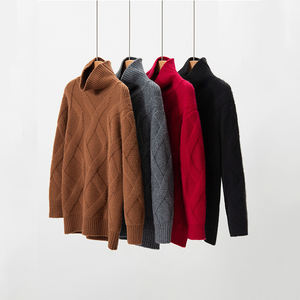 سويتر جديد من الكشمير بياقة مدورة للنساء سميك ودافئ منغوليا من الأعلى بلون واحد برقبة عالية سويتر كابل للسيدات - Product Image 6