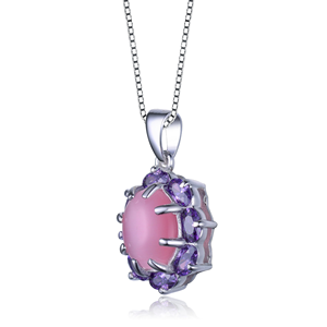 Collana TD Collette Z elegante argento Sterling con zirconi viola e accessori alla moda con ciondolo ovale in vetro rosa - Product Image 2