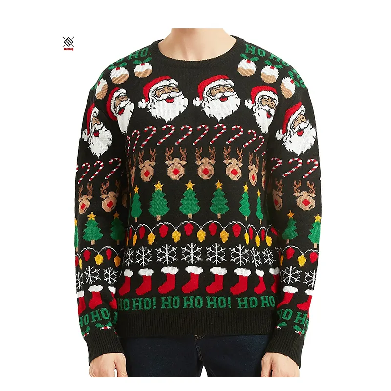 Custom Logo Wholesaler Ugly Crew Neck Pullover Pure Cotton Unisex Knitted Christmas Jumper Sweater