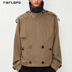 Chaqueta Gabardina Corta para Hombre, Estilo Gabardina, Cuello Alto, Doble Botonadura, con Epaulettes y Forro a Rayas en Contraste - Product Image 2