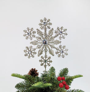 Ornement de sapin de Noël en métal flocon de neige scintillant argenté avec paillettes, 12 po x 7 po, décoration de Noël - Product Image 5