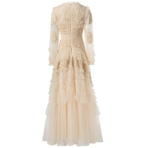 فساتين نسائية من AELESEEN برقبة دائرية وأكمام طويلة مزخرفة مطرزة شبكية أنيقة مصممة حفلة موسيقية طويلة - Product Image 4