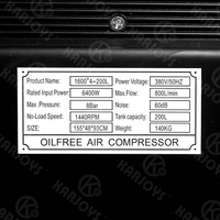 Compresseur d'air silencieux KARJOYS 200L, compresseur d'air électrique 6400W, compresseur d'air sans huile, débit max. 800L/min
