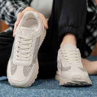 Baskets à semelle épaisse décorées de strass, chaussures de marche décontractées à plateforme scintillante, baskets rétro à lacets pour hommes