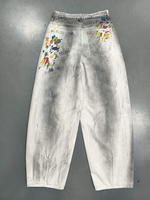 Jeans Hip Hop pour Homme, Gris Dégradé, Blanc, Multicolore, Imprimé Graffiti Effet Encre Éclaboussée, Coupe Ample et Baggy, Jambe Cylindrique, Denim Streetwear pour Homme