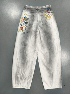 Jeans de <span class=keywords><strong>Hombre</strong></span> Estilo Hip Hop, Gris Degradado con <span class=keywords><strong>Blanco</strong></span> y Multicolor, Estampado de Tinta con Efecto Graffiti, Corte Holgado y Pierna Recta, Denim Urbano - Product Image 3