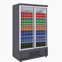 Réfrigérateur vertical à triple porte avec vitrine en verre, refroidissement par air, pour boissons, supermarché, LED, sans givre