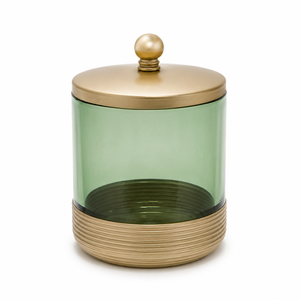 Juego de Accesorios de Baño de Lujo en Vidrio Verde con Detalles en Dorado, 5 Piezas: Dispensador de Loción, Vaso, Jabonera, Porta Toallitas y Bandeja - Product Image 6